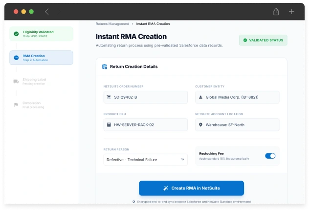 Instant RMA Creation
